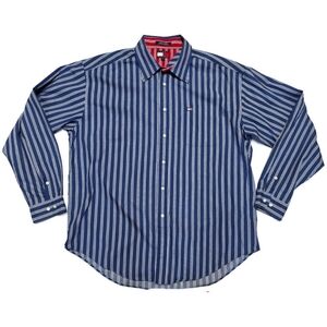 Tommy Hilfiger Mens Striped Blue & White Button Down Shirt Casual Preppy Size XL